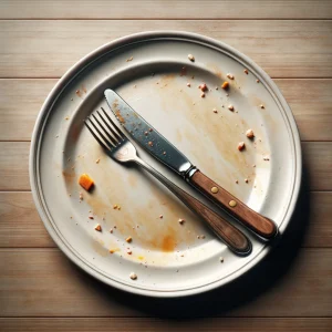 A picture of an empty plate with the bare remnants of a meal showing, indicating the customer enjoyed their meal.