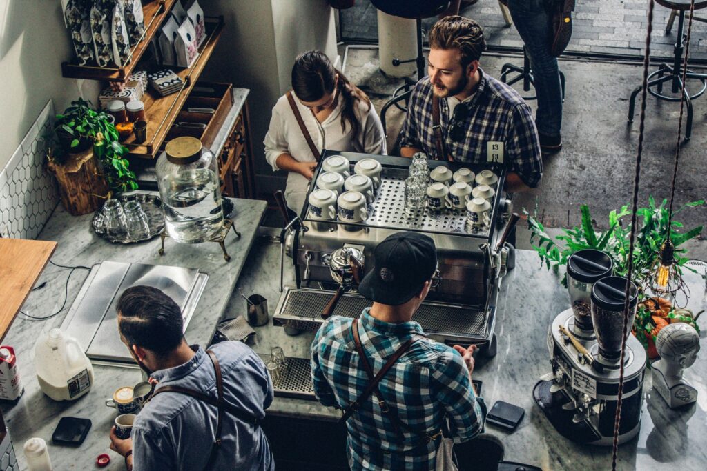 Overhead picture of men working in a bar