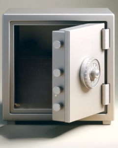 An empty safe with the door wide open, illustrating the breach of trust well.