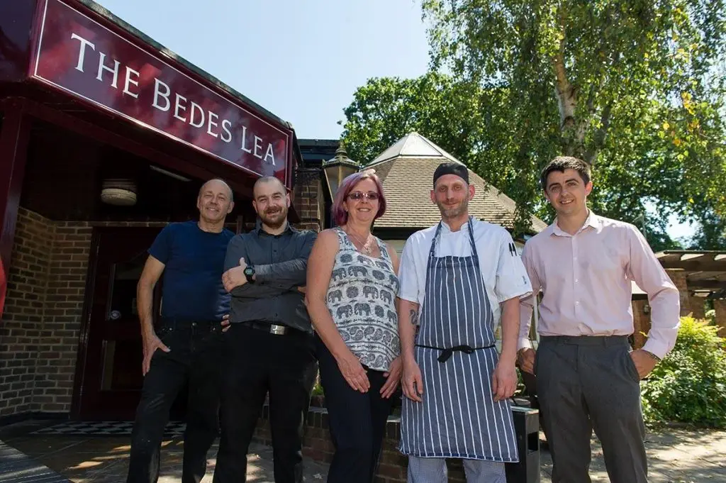 Liz and team outside the Bede's Lea pub