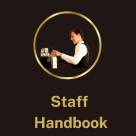 Cover page of the staff handbook with a woman making a coffee.