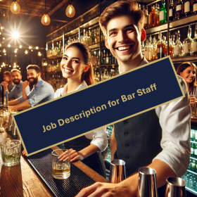 AI generated image of a female and male bar tender working behind a busy bar.