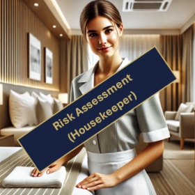 Picture of a housekeeper - behind a label which states 'Risk Assessment - Housekeeper'.